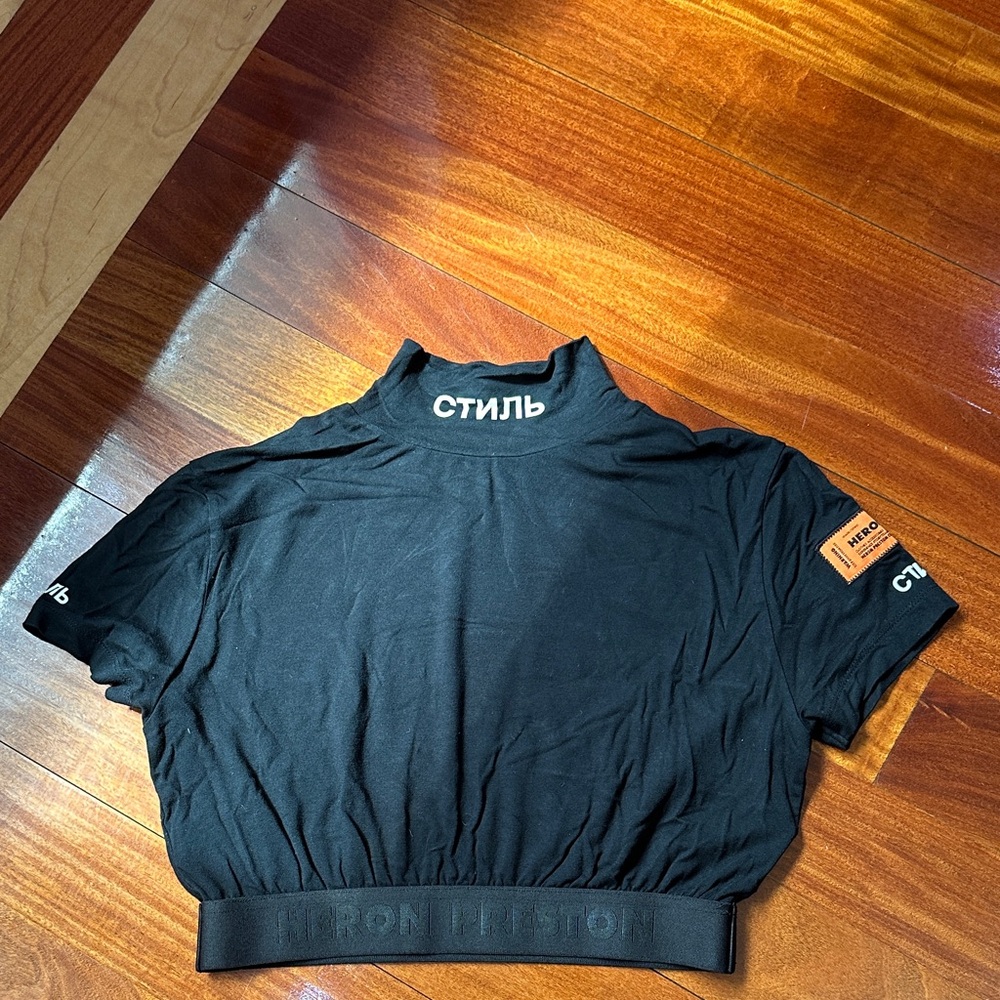 Heron Preston Black Crop Top with Logo Details